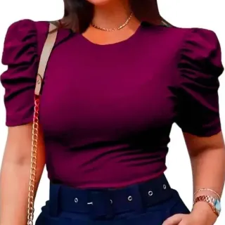 Linda Blusa Canelada Manga Curta Princesa Feminina Tamanho Único - Azul