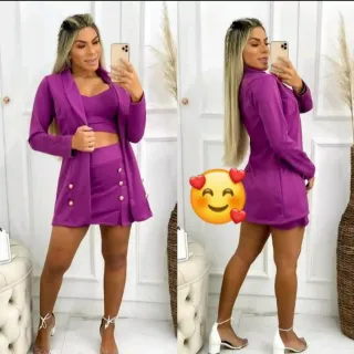 Blazer feminino cropped com bojo, short saia e conjuntinho de 3 peças - Modelo04