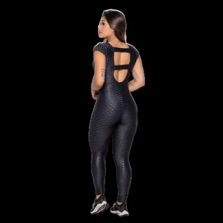Roupas para Academia Feminino - Macacão Fitness Dily Básico com Bojo Removível em Poliamida - Preto