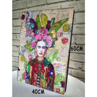 Quadro abstrato colorido Frida Kahlo 40x60 para sala quarto - Único