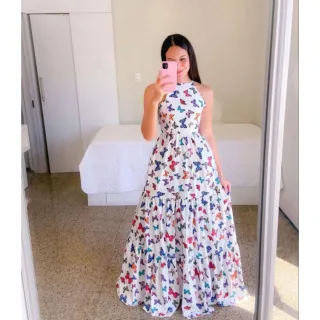 Moda Feminina: Vestido Longo Estampado Lastex Lola - Vermelho