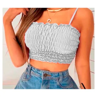Tendência Feminina: Cropped Lastex com Alcinha Ajustável de Laço - Branco