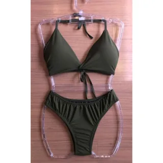 Moda Praia Plus Verão - Biquini Asa Delta Aviador G Com Bojo - Verde Militar