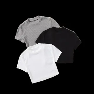 Conjunto feminino moda casual: kit 3 blusinhas de manguinha gringa para faculdade - Rosa bb,lilás e azul bb