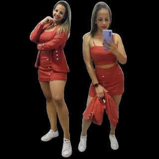 Blazer Social Conjunto Croped Saia Short - Azul Royal