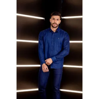 Pronta entrega: Camisa jeans masculina manga longa Slim fit de alta qualidade - Camisa algodão chambre cinza