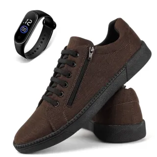 Promoção Imperdível: Sapatenis Masculino Calce Facil com Ziper + Brinde - Preto