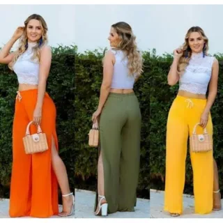 Promoção Calça Pantalona Feminina com Fenda - Confortável e Estilosa - Branca