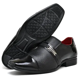 Sapato Elegante Moderno Preto Verniz Masculino com Fivela - 816 PRETO VERNIZ