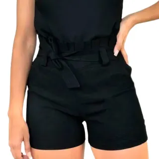 Promoção Short Feminino Laço Cintura Alta Curto Bengaline - Vinho