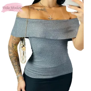 Blusa Canelada Feminina Premium Ombro a Ombro Ciganinha - Bordô