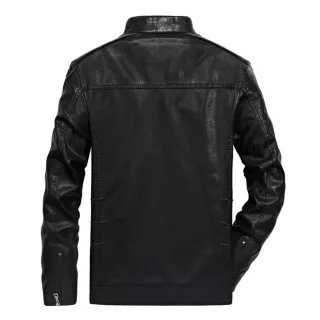 Jaqueta Slim Impermeável Masculina de Couro para Motoqueiro - Preta