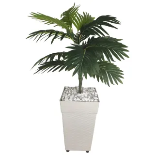 Decoração com Planta Artificial: Coqueiro + Vaso Marrom e Pedrinhas - Cinza