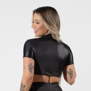 Cirrê Fake Couro Cropped RLC Modas - Top de Tecido - P