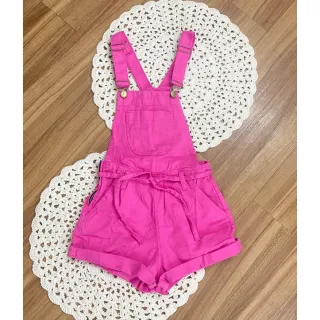 Jardineira Feminina Colorida Alça Suspensório Macaquinho Jeans Curto - Verde Limão