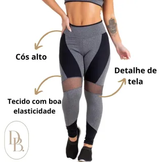 Roupa Fitness Feminina Kit 3 Calça Legging Tela para Academia e Ginástica - CINZA/ROSA