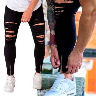 Calça Preta Masculina Skinny Jeans com Ziper e Lycra - 40