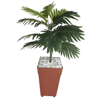 Decoração com Planta Artificial: Coqueiro + Vaso Marrom e Pedrinhas - Cinza