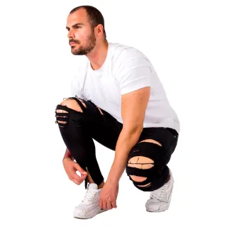 Calça Preta Masculina Skinny Jeans com Ziper e Lycra - 40