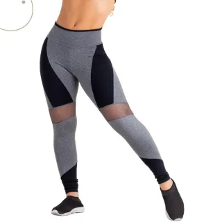 Roupa Fitness Feminina Legging Tela para Academia e Ginástica - Cinza/Preto
