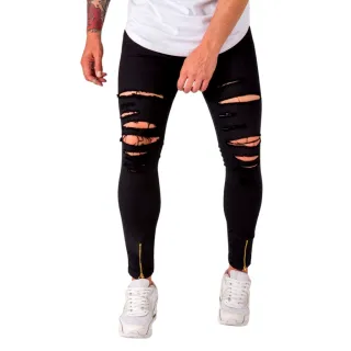 Calça Preta Masculina Skinny Jeans com Ziper e Lycra - 40