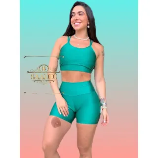 Conjunto Top + Short Gloss Fitness Brilho - Verde cítrus