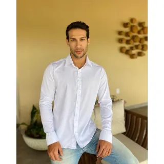 Pronta entrega: Camisa jeans masculina manga longa Slim fit de alta qualidade - Camisa algodão chambre cinza