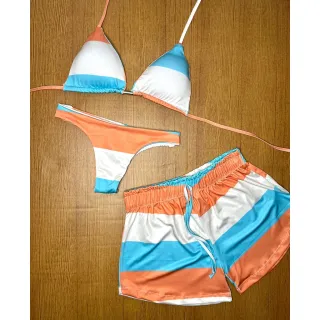 Kit Biquíni 3 Peças - P M G GG - Listrado