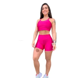 Conjunto Top + Short Gloss Fitness Brilho - Verde cítrus