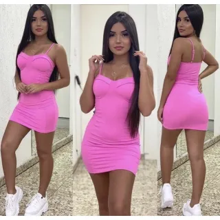 Decote Retrô Alcinha e Bojo Vestido Moderno Modelo Curto - Lilás