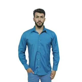 Pronta Entrega Camisas Social Masculina Slim P ao GG no Brasil - Azul Claro