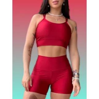 Conjunto Top + Short Gloss Fitness Brilho - Verde cítrus