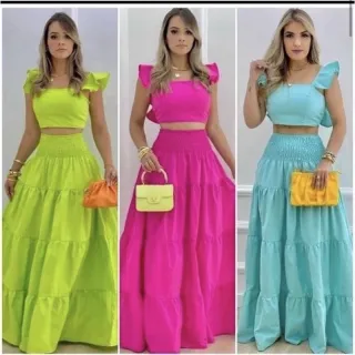 Saia longa 3 Marias com Conjunto Cropped