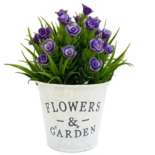 Plantinha Artificial Decorativa com Balde de Vaso e Alça - FLOR BRANCA 1 UN BALDE GRANDE