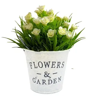 Plantinha Artificial Decorativa com Balde de Vaso e Alça - FLOR BRANCA 1 UN BALDE GRANDE