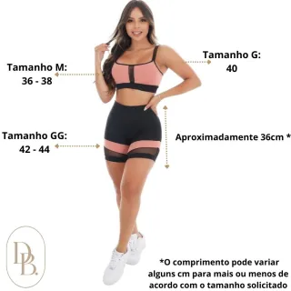 Conjunto Fitness Bermuda Shorts e Legging Feminina Top - Preto/ Rosê