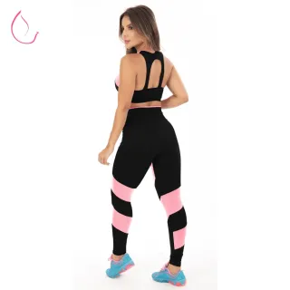 Conjunto Fitness Feminino Tarelles - T0528 e T0529 - Preto - Azul + Bordô