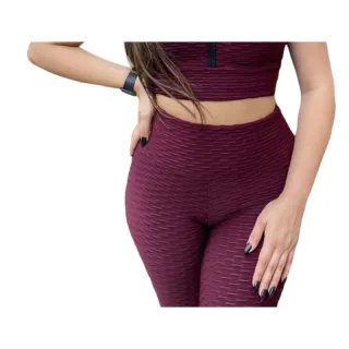 Legging Cintura Alta Disfarça Celulite Grossa Bolha Brocada - Vermelho