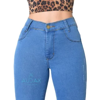 Barra Detonada Calça Jeans Feminina Clara Cintura Alta Destroyed Levanta Bumbum - JEANS PRETO LISO