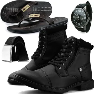 Cinto + Relógio + Chinelo + Bota Casual Masculina com Zíper - Dhshoes