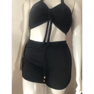 Biquíni estampado orquídea com shorts de cintura alta - Conjunto feminino de três peças - 2 AMARELO