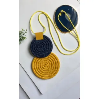 Mandala Dupla Maxi Colar Colorido Artesanal de Corda Náutica - 48. Azul Noite/Chevron