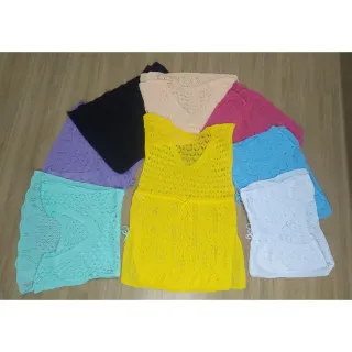 Moda Praia Vestido Curto Trabalhado Decote Piscina - Preto