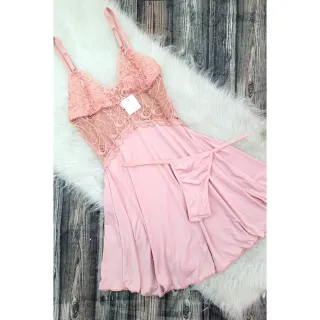 Conjunto Pijama Linha Noite Verão Camisola Sensual com Detalhes em Renda e Calcinha Feminina - Variadas