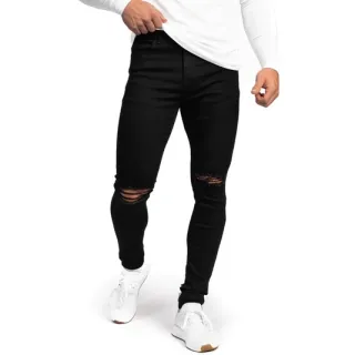 Corte Moderno Calça Jeans Preta Rasgada Masculina Skinny - Rasgada Joelhos