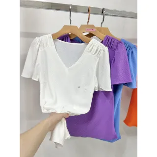 Blusa manga curta feminina com detalhe elástico no ombro - Off