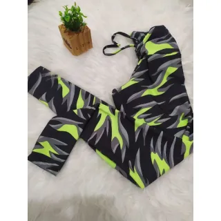 Legging Fitness Corda P e M - Calça Legging - Preto verde neon