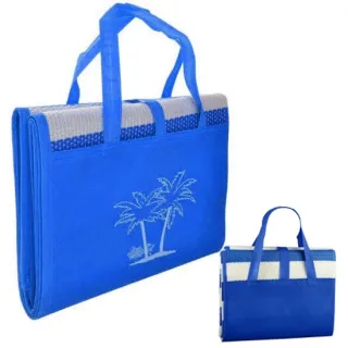 Tapete Dobrável Esteira De Praia Bolsa Palha Sintética - Azul