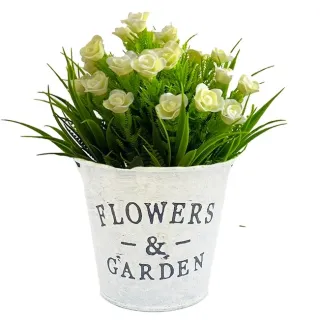 Plantinha Artificial Decorativa com Balde de Vaso e Alça - FLOR BRANCA 1 UN BALDE GRANDE