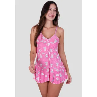 Sortida Estampa Sensual Liganete Calcinha Com Camisola - Rosa